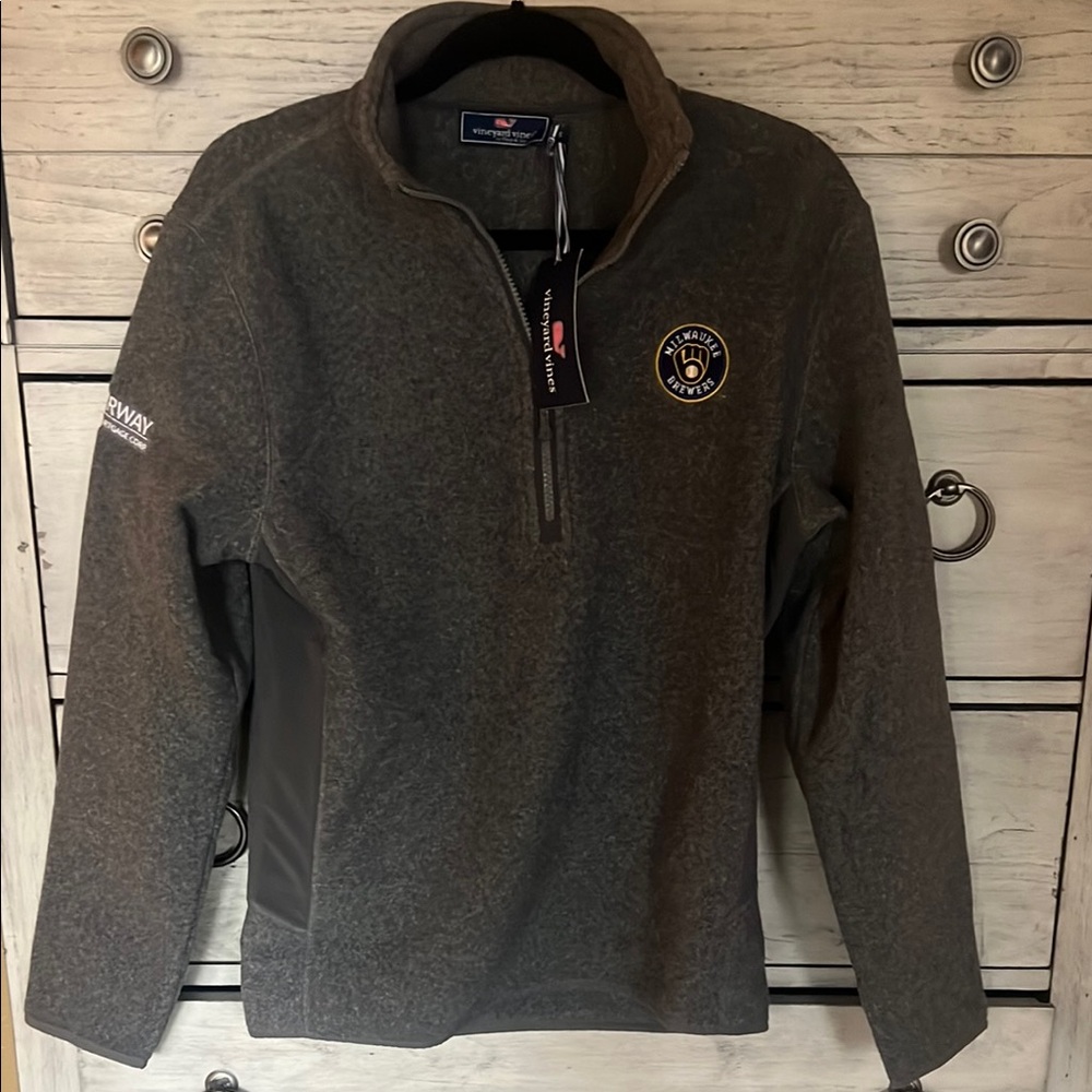 Vineyard Vines Men's Gray Milwaukee Brewers quarter zip
